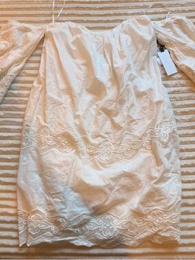 ASTR The Label White Off-Shoulder Embroidered Mini Dress